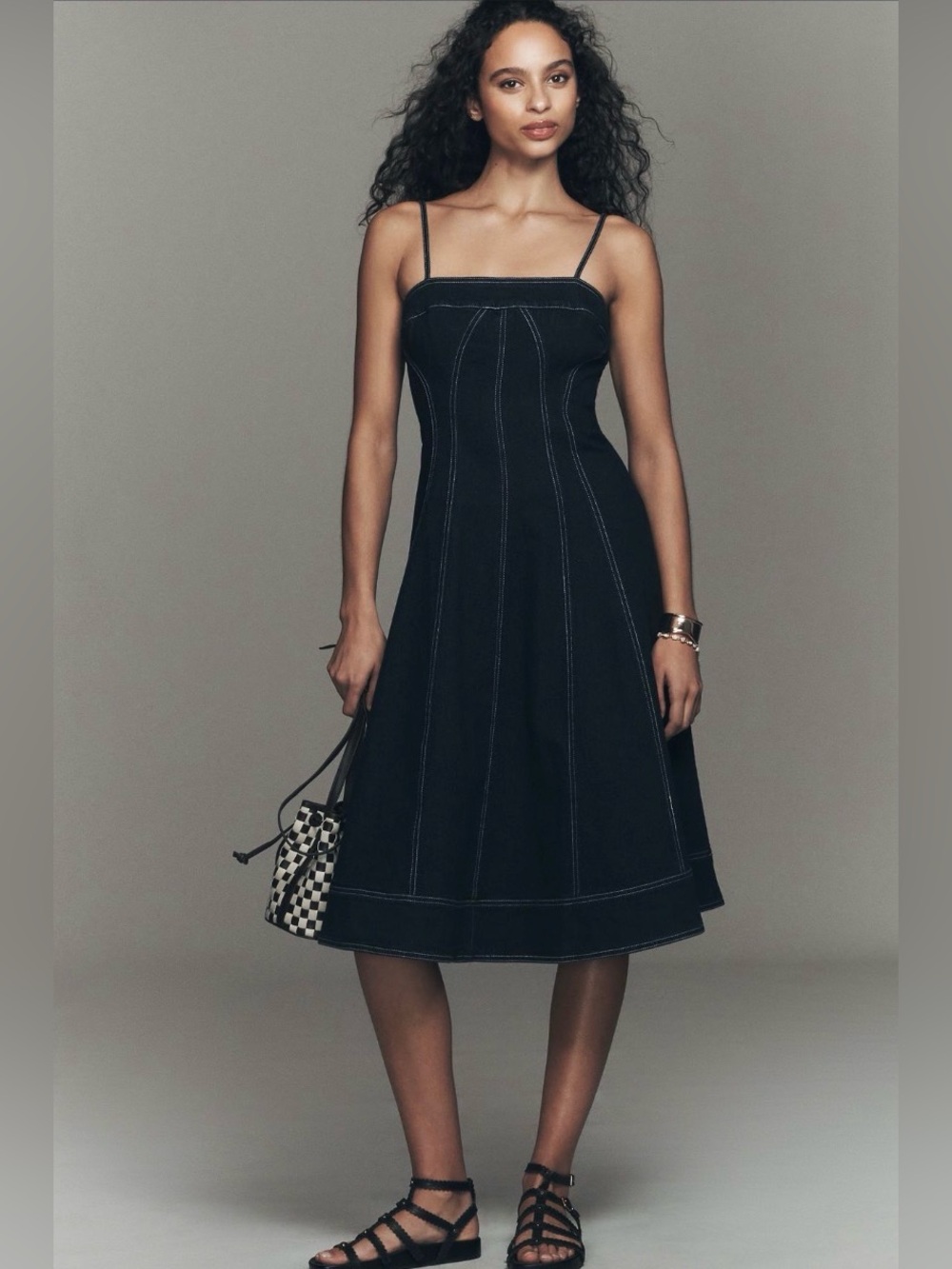✨ Anthropologie Marin Square-Neck Denim Midi Dress Sz XL